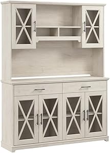 Bush Furniture Lennox Farmhouse Sideboard Buffet Cabinet with Hutch | Storage Credenza for Dining Room or Kitchen Area, 60W, Linen White Oak