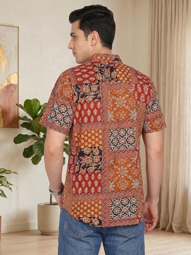 Image of Yash Gallery Men's Cotton Warli Print Shirt Collar Regular Shirt