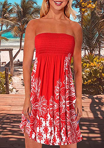 Image of Zyyfly Tube Top Dress Women Summer Beach Coverup Stretch Smocked Strapless Dress