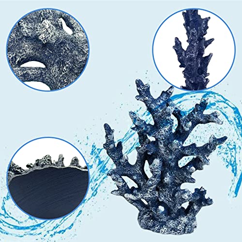 Image of PINVNBY Artificial Coral Ornament Aquarium Sea Plants Decoration Underwater Craft Resin Fish Tank Landscape (Blue)