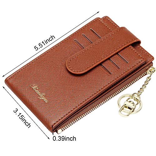Image of Badiya Slim Women Wallet RFID Blocking Bifold Compact 9 Card Slots Holder Wallets Soft Leather with Zipper Coin Pocket 2 ID Window