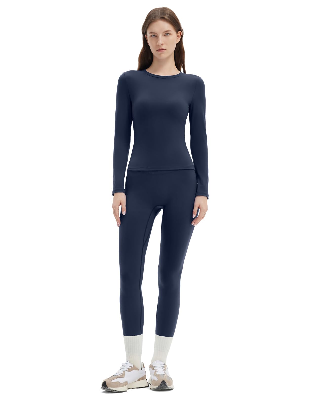SUUKSESS Women 2 Piece Workout Set Tummy Control Legging Long Sleeve Workout Top
