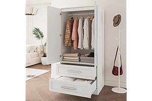 iPormis Wooden Armoire Wardrobe Closet with Shelves and Drawers