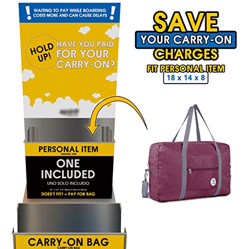 For Spirit Airlines Foldable Travel Duffel Bag Tote Carry on Luggage Sport Duffle Weekender Overnight for Women and Girls (3112 Wine Red)