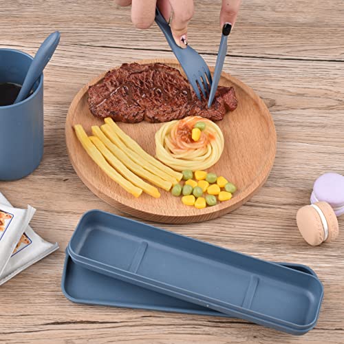 Plastik Besteck Mehrweg Set, 1 Set Reise Besteck mit Etui, Camping Besteck set, Tragbare Utensilien, für Lunchbox, Schule, Picknick, Reisen, Camping oder den täglichen Gebrauch (blau)