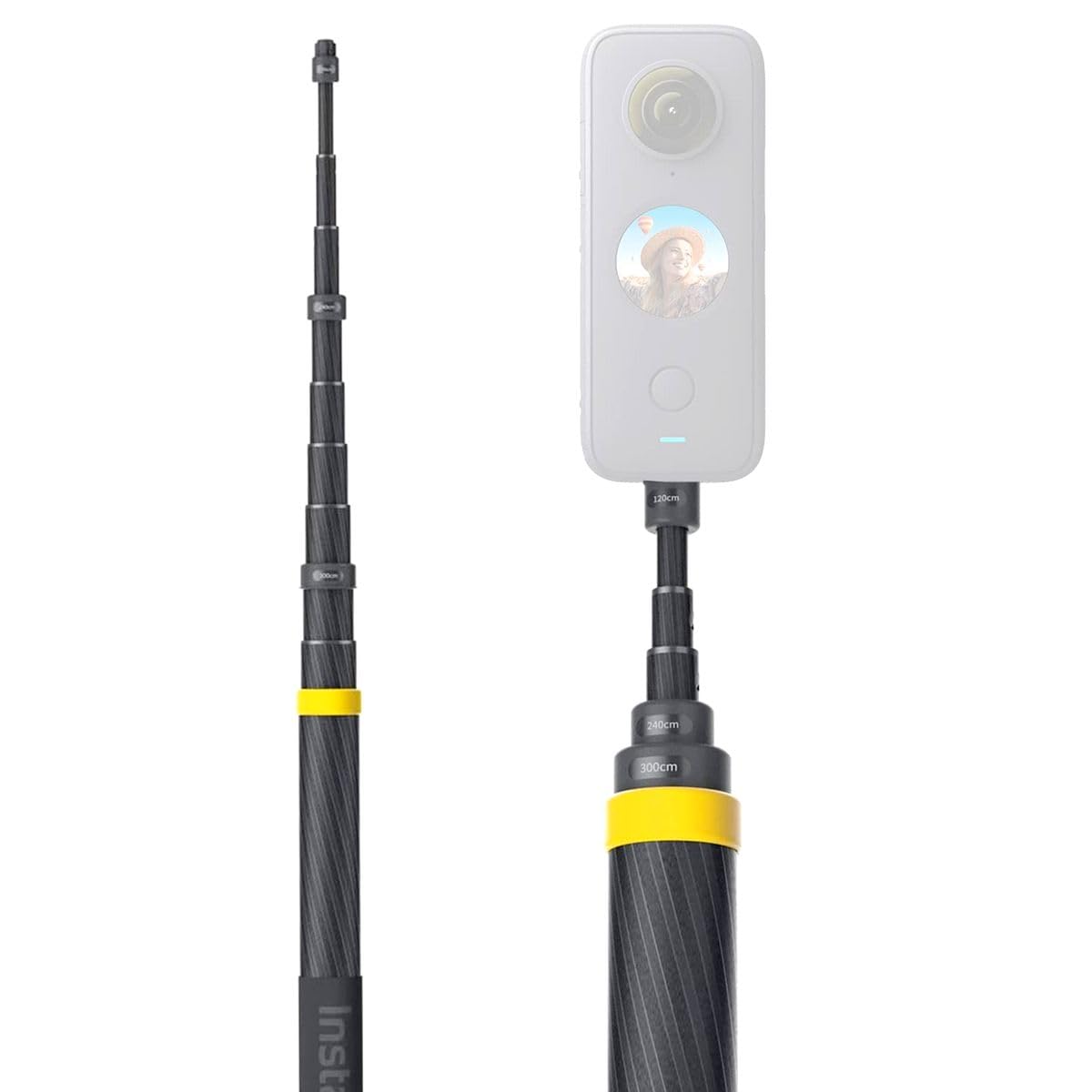 Insta360 Selfie Stick Estendibile, Ultraleggero, fino a 3Mt, Action Cam, in Fibra di Carbonio, Impugnatura Ergonomica