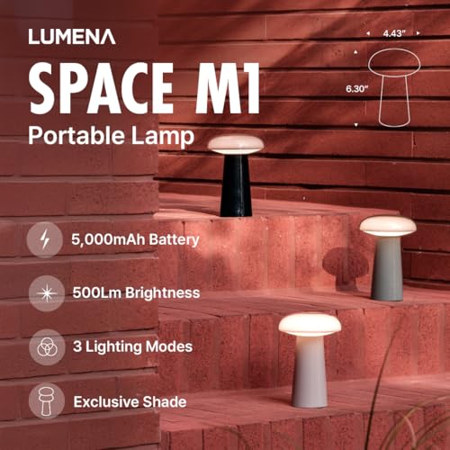 Image of LUMENA Space M1 Portable Table Lamp | Rechargeable LED Bedside Lamp with Detachable Shade, 3 Brightness Levels, 3 Light Modes, 5000mAh Battery, Wireless Mood Light for Room Decor (Light Green)