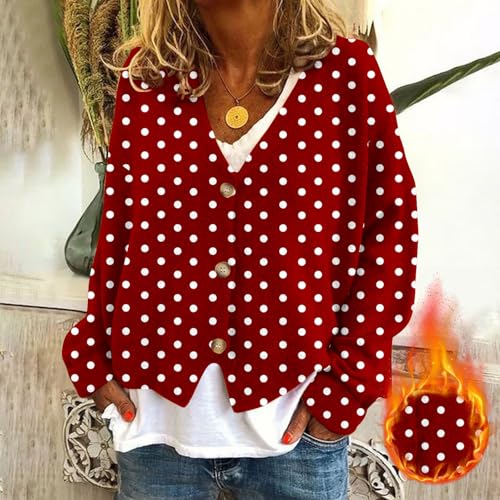 Womens Flannel Cardigan Polkadot Long Sleeve Button Down V Neck Fall Sweaters 0pen Front Casual Sweater Cardigans2