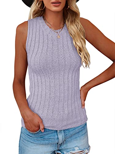 Image of Saodimallsu Womens High Neck Tank Top Summer Ribbed Sleeveless Shirts Casual Loose Knit Cami Sweater Vest
