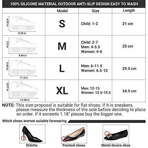 ATOFUL Reusable Silicone Waterproof Shoe Covers, Silicone Shoe Covers with Zipper No-Slip Silicone Rubber Shoe Protectors for Kids,Men and Women (Blue, XL)