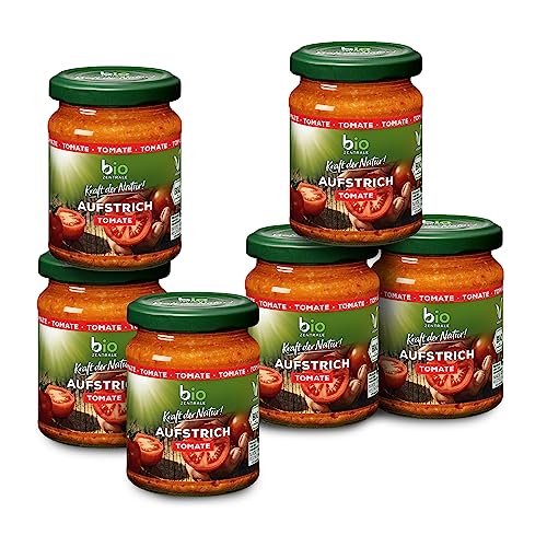 biozentrale Brotaufstrich Tomate | 6 x 125 g Bio | vegan & laktosefrei, fruchtig aromatisch | Aufstrich mit sonnengereiften Tomaten | lecker auf Brot oder zum Verfeinern von Gerichten, Saucen und Dips