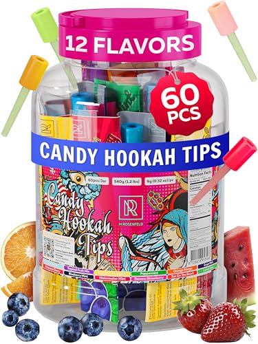 M. ROSENFELD Candy Hookah Tips - 60 pcs Glow in The Dark Jolly Tips - Individually Wrapped Hookah Tips Lollipop Shisha Accessories - 5 x 12 Different Hookah Candy Tips Delicious Flavors - Hookah Tips