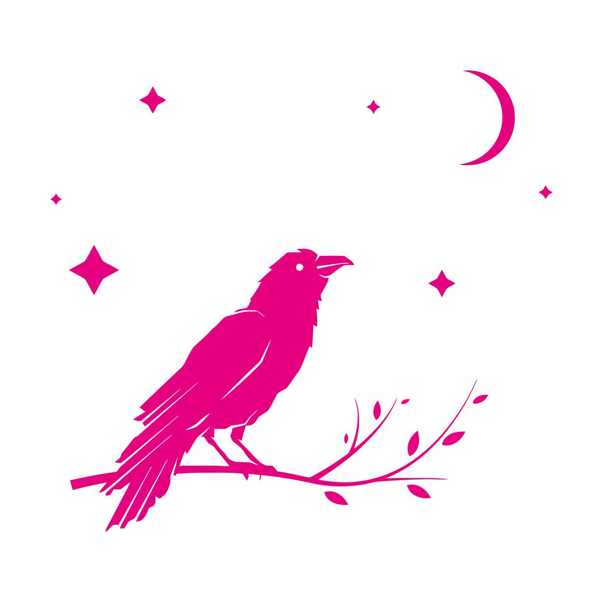 Wall Stickers Bird Raven Moon Night Stars Bedroom 36x40.3cm Equipped with Transfer Film kit Small Rosered