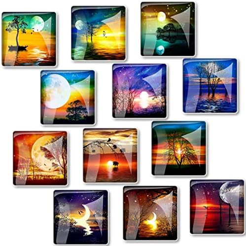 12 Pcs Glass Strong Refrigerator Magnets Fridge Sticker, Colorful Square Fridge Magnets Decorations for Office Whiteboard, Cabinet, Dishwasher, Locker