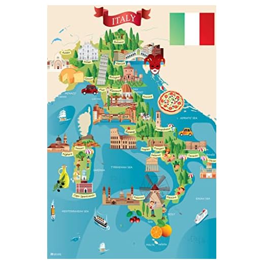 Italian Tourist and Travel Destinations Illustrated Map Cool Wall Decor Art Print Poster 12x18