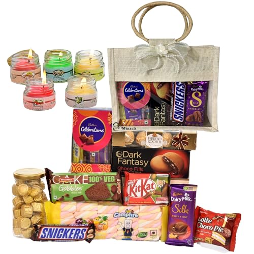 Image of NUTRI MIRACLE Diwali Chocolate Gift Hamper with Candles for Guest