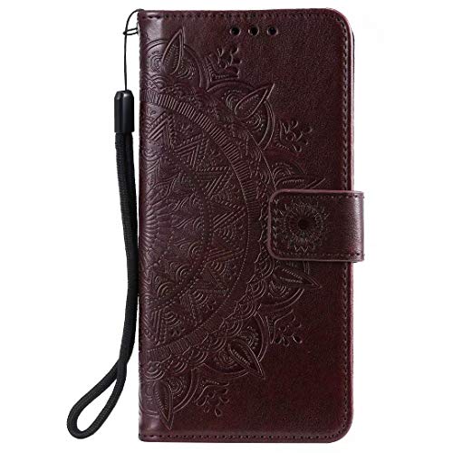 Reevermap iPhone 7 Plus Case, Flip Shockproof Premium PU Leather Wallet Card Slots Embossed Mandala Magnetic Buckle Stand Bumper Phone Cover for iPhone 7 Plus, Brown