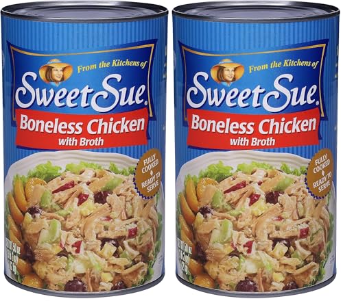 Sweet Sue Boneless Chicken with Broth, Cooked Canned Chicken- 10g Protein - Gluten Free, Keto Friendly – Great for Family, Food Service Restaurant, Cafeteria- 50 oz Can (Pack of 2)