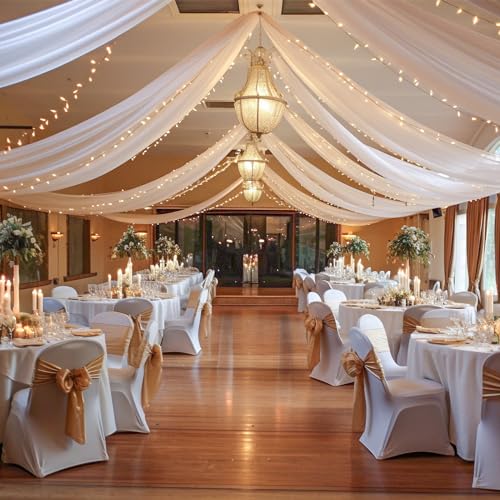 Wish Care White Ceiling Drapes with Lights String for Weddings, 6...