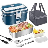 100W Elektrische Lunchbox 3-in-1 12V/24V/220V Brotdose Elektrisch für Auto, LKW, Büro 1,8L Beheizte Lunchbox Tragbare Herausnehmbar Heat Box mit Edelstahl-Einsatz & Tasche