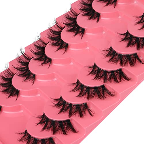 Half Lashes Natural Clear Band Eyelashes 3 4 False Lashes Wispy Fluffy Fox Style Half Eyelashes 8 Pairs Half Fake Eyelashes Pack #TOP6