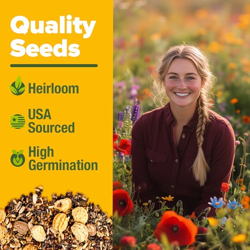 Image of HOME GROWN Premium Wildflower Seeds Bulk Mix | 59,300+ Perennial & Annual Flower Seed for Planting Outdoors | 19 Varieties Throw and Grow for Bees & Butterflies | 2 oz