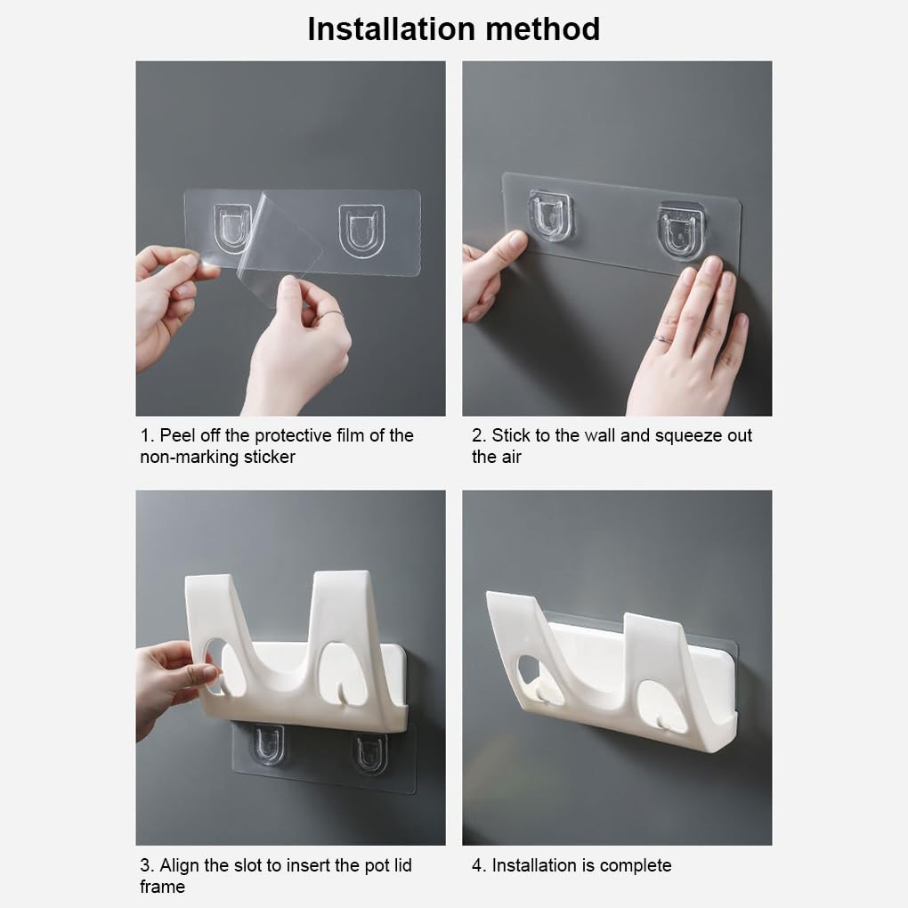 Juego de 10 soportes para tapas de ollas, autoadhesivos, para colgar en la pared, espátulas para colgar en el hogar, herramienta de cocina, estante sin perforaciones, color blanco