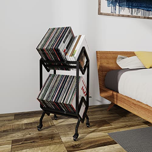 VEDECASA DJ Vinyl Record Speicherhalter Rack LP Storage Display Ständer mit Casters einfach zu verschieben mobilen Buchalbens Storage Magazine Holder Office -Dateien Organizer Regal