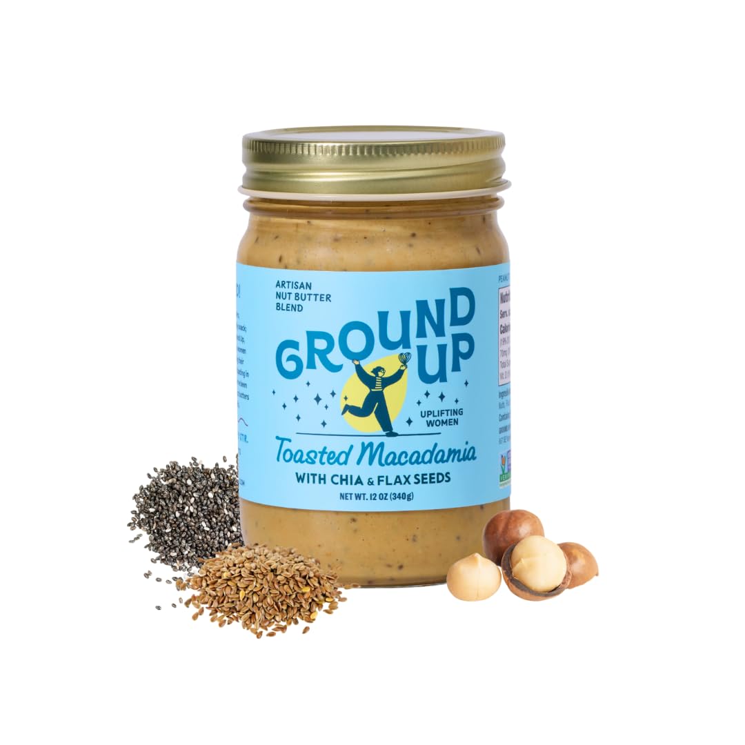 Cashew & Coconut Nut Butter - Toasted Macadamia Nut With Chia Seeds & Flax Seed - Peanut-Free, Dairy-Free, Gluten-Free, Vegan - 1 Jar 12oz