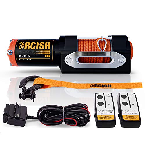 ORCISH New 3500lb Load Capacity Electric Winch 12v Synthetic Rope Winch Waterproof IP67 ATV/UTV Winch Kit with Wireless Remote Control Mounting Bracket ORCISH New 3500lb Load Capacity Electric Winch 12v Synthetic Rope Winch Waterproof IP67 ATV/UTV Winch Kit with Wireless Remote Control Mounting Bracket