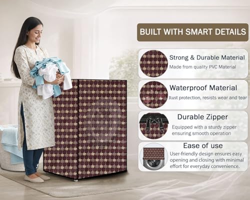 Image of Stylista Washing Machine Cover Compatible for Bosch 8 kg Front Load WAT24463IN Floral Pattern Brown