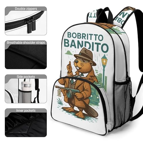 Bobrito-Bandito Merch Large Travel Backpack Italian-Brainrot Meme Waterproof Lightweight Daypack White 44x32x19cm3