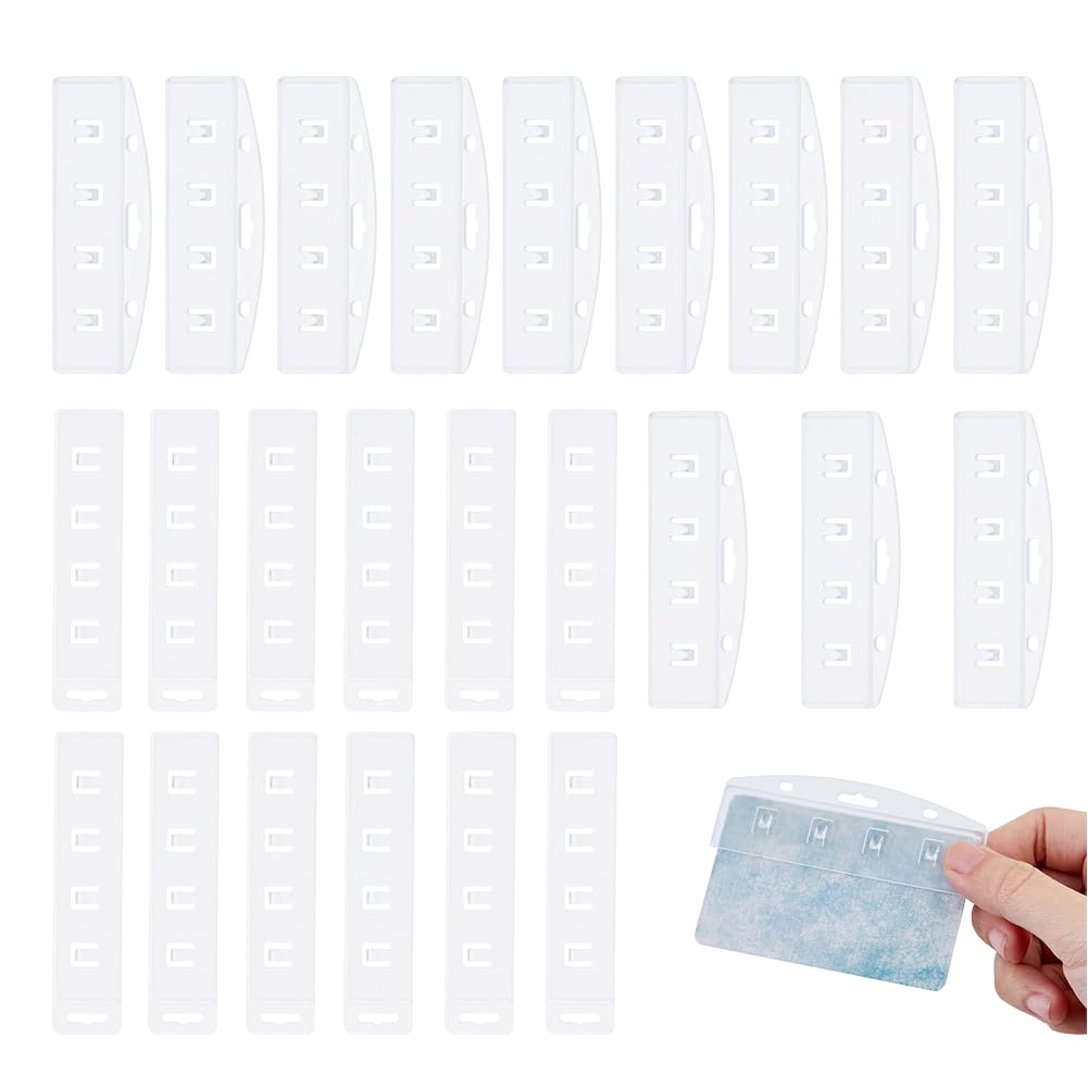 SUPERFINDINGS 24 Pcs Half Card Badge Holders Horizontal and Vertical with Grippers Hard Transparent PC Protectors Sleeves for Credit Cards Driver's Licenses Cards IDs