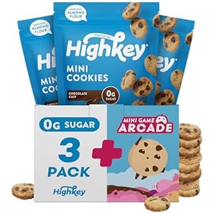 HighKey Keto Chocolate Chip Mini Cookies – Gluten Free Sugar Free Cookies Keto Snack Low Carb Snacks Healthy Protein Diabetic Dessert Food Low Sugar Treat Diet Friendly Sweets 3 Pack + Arcade