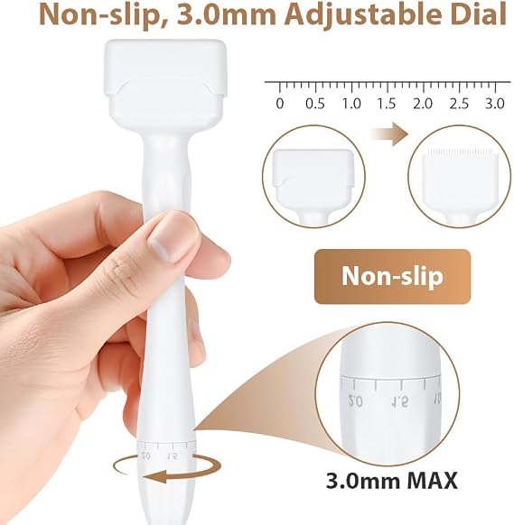 Flintronic Adjustable Derma Stamp, Microneedling Dermastamp with 140 Micro-Needles, 0-3MM Dermapen for Hair Beard Growth, Enhanced Skin Elasticity for Face, Body (White)