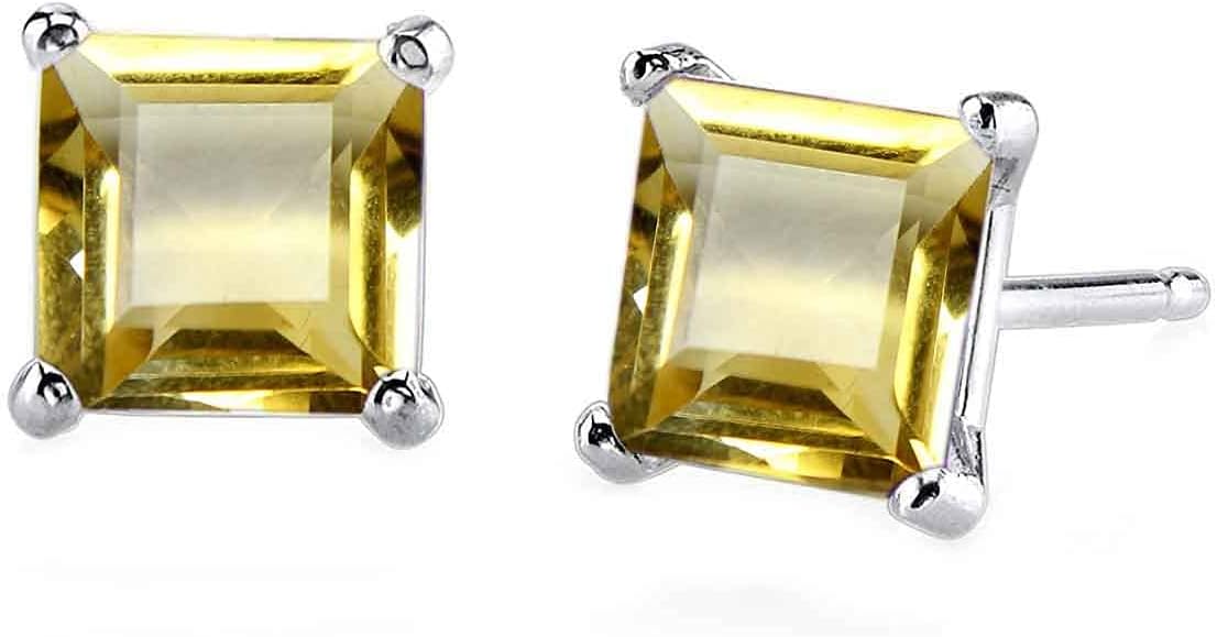 Choose Your Gemstones Sterling Silver Stud Earrings for Women Girls, Designer Princess Cut 4-Prong Basket Set, Post with friction back, Birthstone Chakra Healing Jewelryÿ