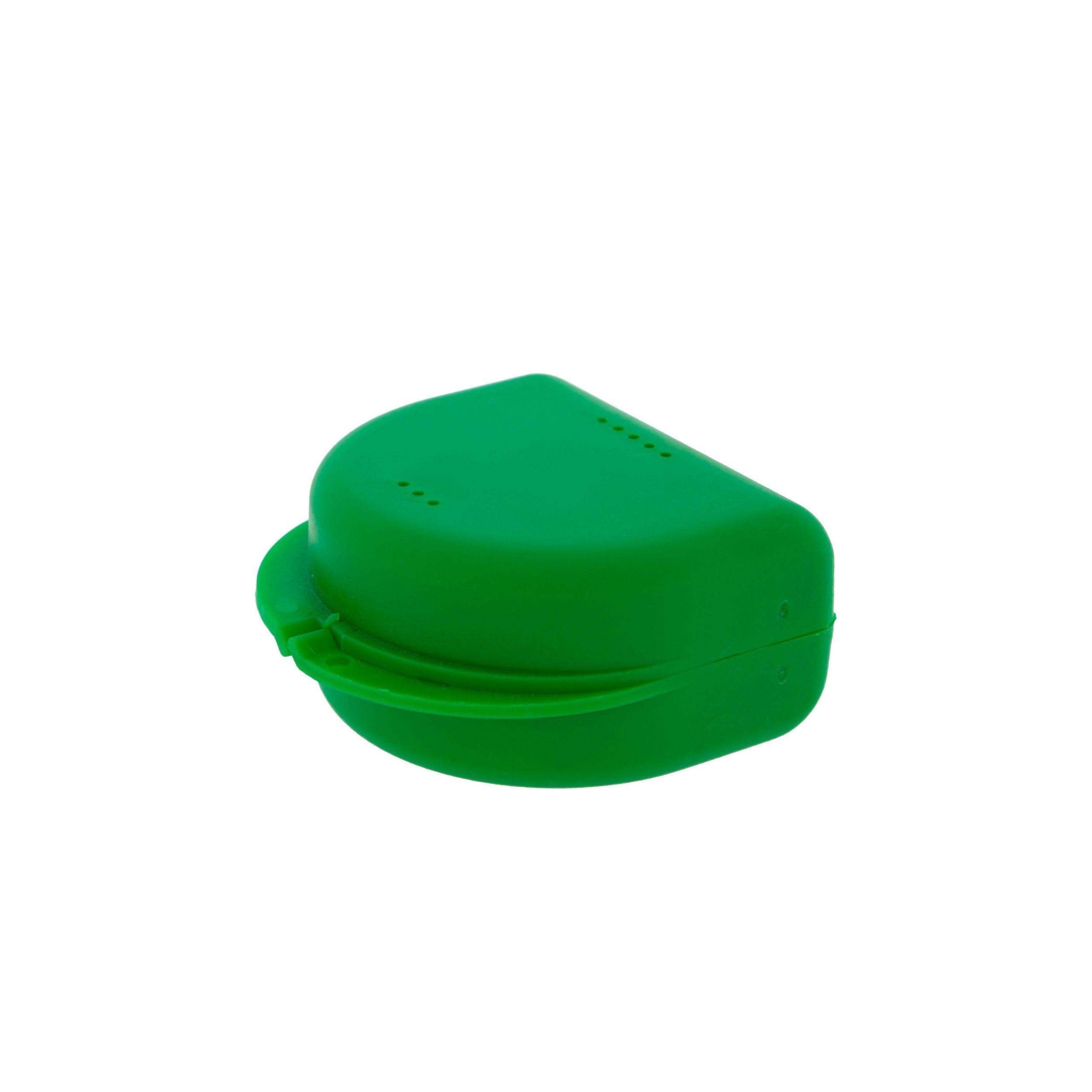 Dr. Bauer's Zahnspangenbox, KFO-Dose, Hygienische Aufbewahrungsbox für Zahnspangen, Prothesen, mit Luftlöchern (grün, 4,10cm hoch)