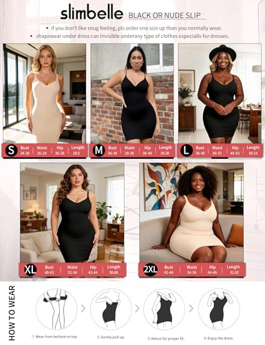 SLIMBELLE Body Shaper For Women Under Dress Tummy Control Seamless Shapewear Slip V Neck Adjustable Strap Slimming Dresses Black S - image 6