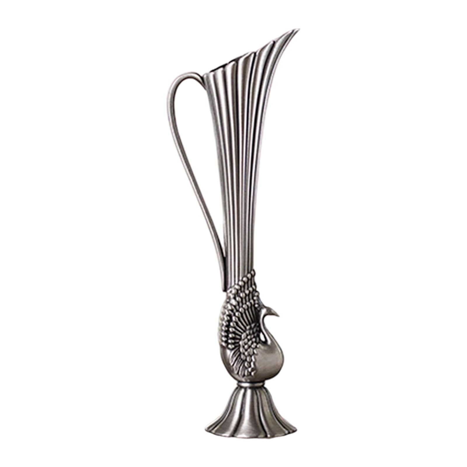Yhplxyuus Artistic Metal Vases with Peacocks Carving Motifs Vintage Antique Bronze Flower Arrangements Pots for Tabletop Display Antique Bronze Metal Vases