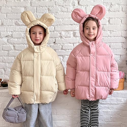 Girls Boys Cute Ears Hooded Puffer Jacket Zip Up Solid Color Long Sleeve Down Coat Kids Thick Padded Winter Outwear2