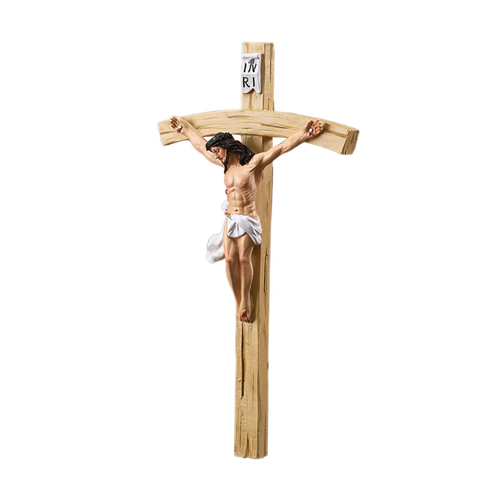 Jésus Crucifix en Résine Fait Main Décoration Murale Religieuse