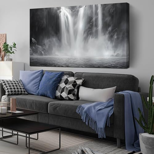WDHCG Waterfall Pictures for Living Room - Landscape Black and White Canvas Wall Art for Office - Large Abstract Bedroom Wall Decor Above Bed Size 29' x 59'