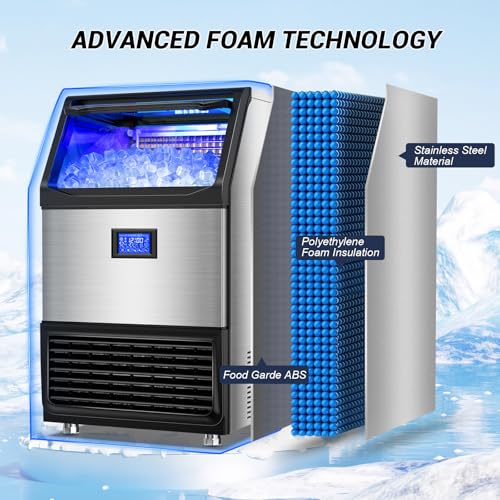 Image of SOZT Commercial Ice Maker Machine 450LBS /24H, Stainless Steel | Under Counter Ice Machine with 200LBS Storage, Self-Cleaning Freestanding Ice Cube Maker for Restaurant, Bar, Home, Office