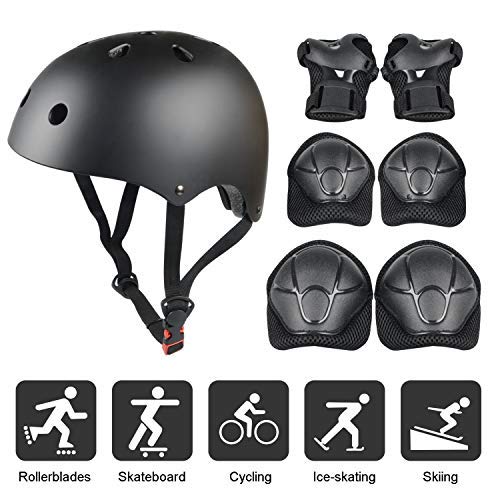 Kids Bike Helmet & Pads Set - 7pc Adjustable Skate Helmet, Knee, Elbow, Wrist Pads for Bicycle, Scooter, Roller Skate