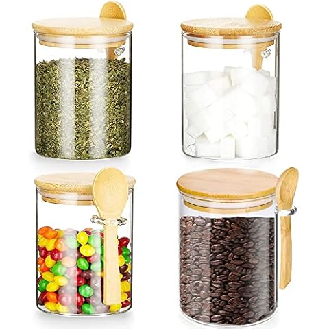 Povinmos Glass Food Storage Containers with Lid17fl.oz, Glass Jars with Airtight Lid, Clear Food Storage Jar, Coffee Glass Canister For Pantry Noodles Flour Cereal Sugar Tea Coffee Beans Cover