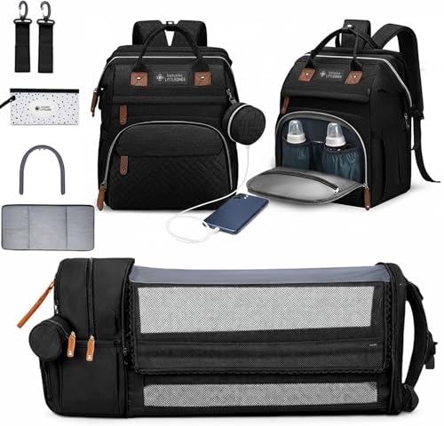 Image of Inclusive LittleOnes Baby Diaper Bag Backpack with Changing Station, Large Capacity, USB Port, Pacifier Case, Mosquito Net & Wipes Bag Stylish Travel Bag for Boys, Girls, Moms & Dads, Shower Gift