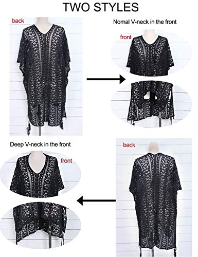 Shermie SY1508-MIBAI-F Swimsuit Cover Ups For Women V Neck Crochet Loose Beach Bathing Suit Cover Up White thumb #4
