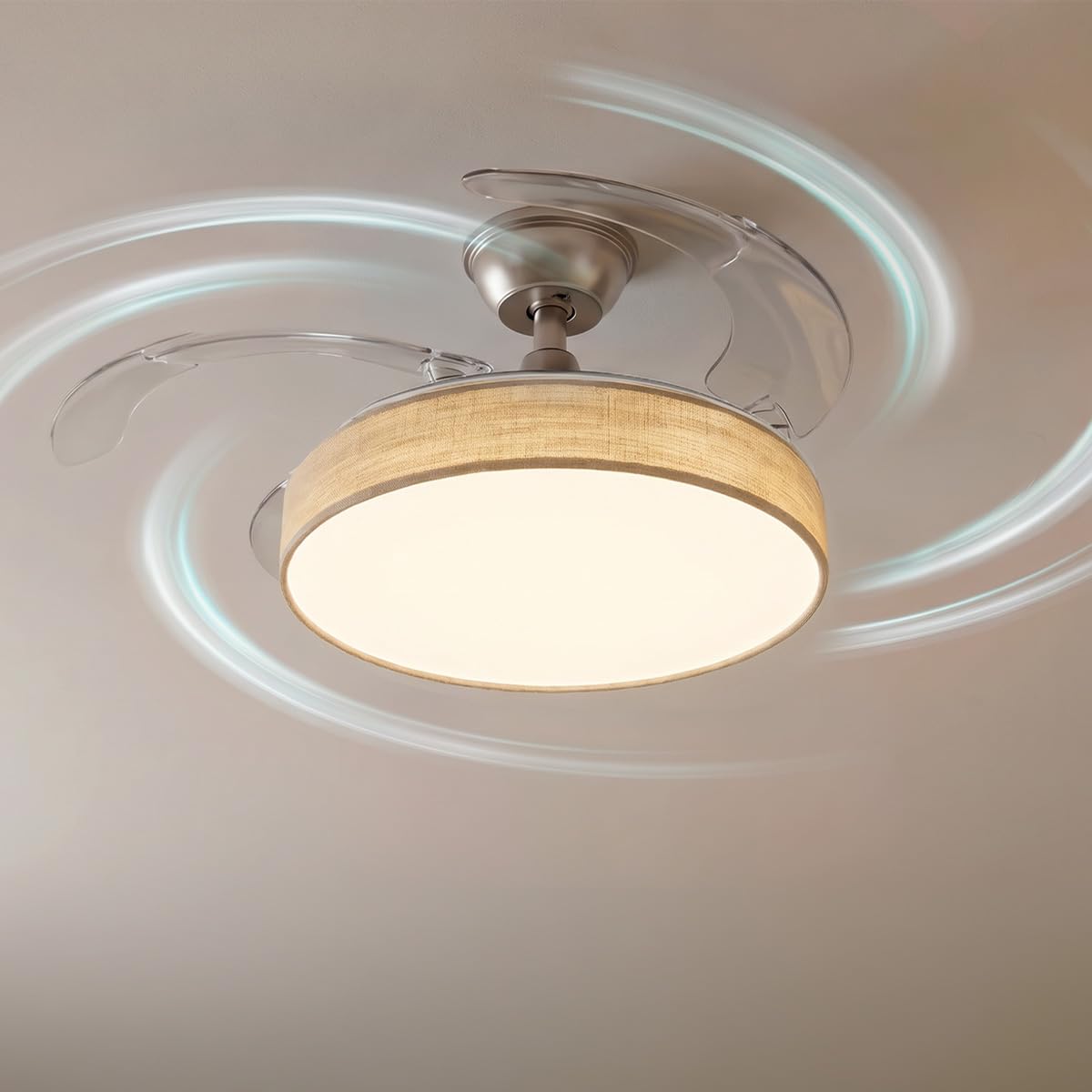 Cecotec Ventilatore da Soffitto con Luce con 3 Pale Retrattili EnergySilence Aero 4222 Invisible Textile. 30 W, Motore DC, Diametro 42", 3 Toni LED, Telecomando, 6 Velocità, Timer, Design In Tessuto