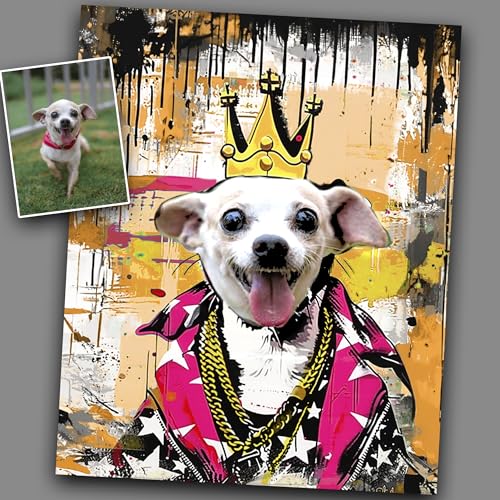 Funny Custom Portrait from Photo, Dog, Cat, Pet Collage Art, Customizable Portraits in any Costume or Attire, Canvas Print Custom005 8×10 Framed