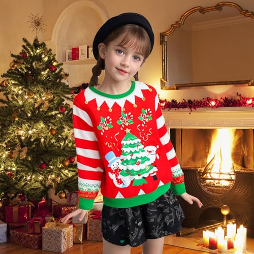 Kids Ugly Christmas Sweatshirt For Boys Xmas Pullover Tree Santa Long Sleeve Crew Neck Sweater Holiday Clothes3